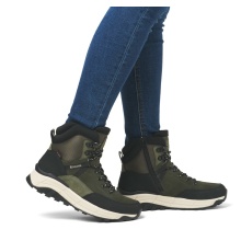 Rieker Winter Boots W0072-54 (Lace-up boots with inner lining and side zip) khaki green/black