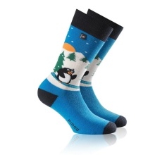 Rohner Winter-Ski Sock Penguin (wool blend fabric, high wearing comfort) sky blue Kids