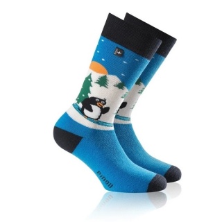 Rohner Winter-Ski Sock Penguin (wool blend fabric, high wearing comfort) sky blue Kids