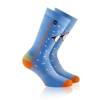 Rohner Winter Ski Sock Penguin (wool blend, high comfort) blue Kids - 1 Pair