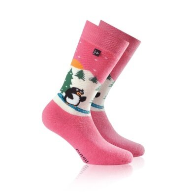 Rohner Winter Ski Sock Penguin (wool blend, high wearing comfort) pink Children