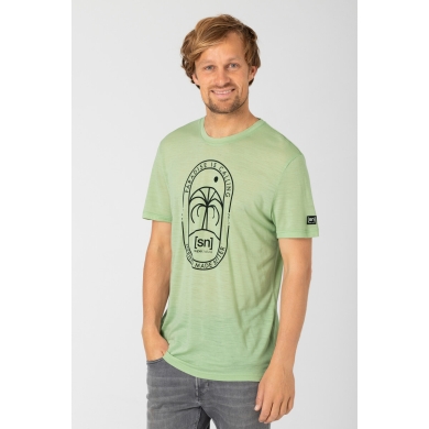 super natural Leisure T-shirt Graphic Paradise - Merino Wool Blend - light green Men