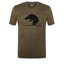 super natural Hiking/Leisure Tshirt Graphic Skiing Bear - Merino Wool Blend - olive green mottled Men