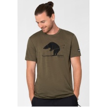 super natural Hiking/Leisure Tshirt Graphic Skiing Bear - Merino Wool Blend - olive green mottled Men