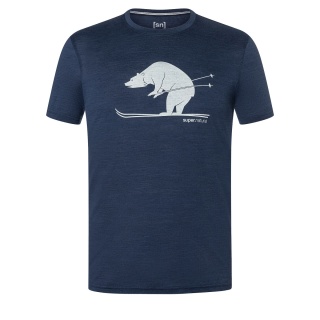 super natural Hiking/Leisure Tshirt Graphic Skiing Bear - Merino Wool Blend - Iris Blue Melange Men