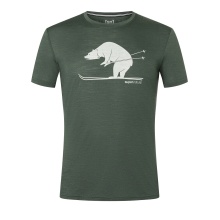 super natural Hiking/Leisure Tshirt Graphic Skiing Bear - Merino Wool Blend - dark green Men