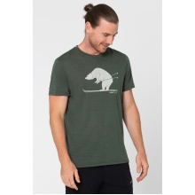 super natural Hiking/Leisure Tshirt Graphic Skiing Bear - Merino Wool Blend - dark green Men