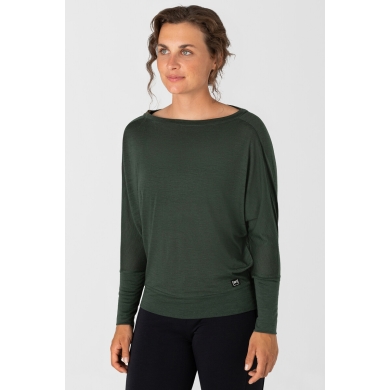 super natural Yoga Long Sleeve Shirt Kula Top (Merino Wool) dark green Women