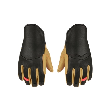 Salewa Winter Gloves (Full Leather Palm) Ortles AM - warm, windproof and breathable - black/yellow Women