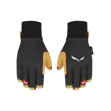 Salewa Softshell Gloves Ortles Dst with Leather Palm - Durable, Breathable - Black/Yellow Women