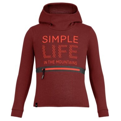 Salewa Simple Dry Hoodie (Cotton Blend, Warm, Quick-Drying) Burgundy Children