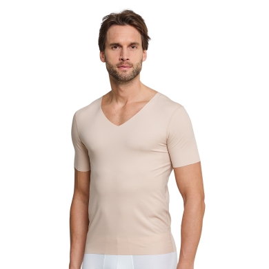 Schiesser T-Shirt Seamless V-Neck Laser Cut Short Sleeve (Interlock, seamless) Underwear beige Men