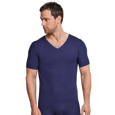 Schiesser Tshirt Seamless V-Neck Laser Cut Short Sleeve (Interlock, seamless) Underwear blue Men