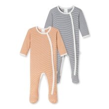 Schiesser Baby Suits Fine Rib Natural Love - Long Bodysuits with Feet - Underwear Yellow/Blue - Pack of 2