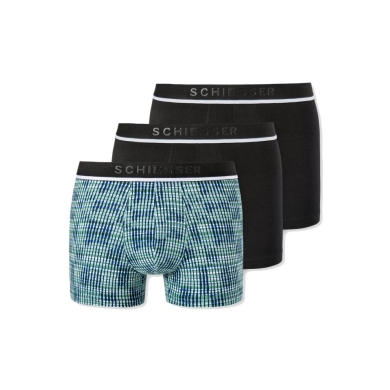 Schiesser Underwear Boxer Shorts 95/5 Plain Patterned black/blue/green Men - 3 Pieces