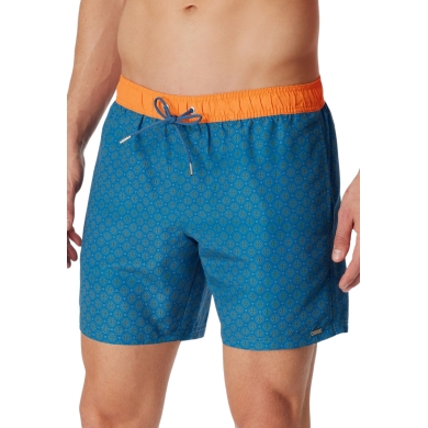 Schiesser Swim Shorts Woven Diamond Pattern Petrol/Orange Men's