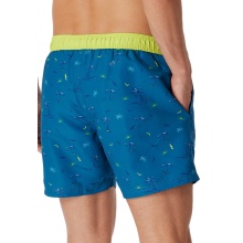 Schiesser Swim Shorts Woven Pattern Petrol/Lime Green Men's