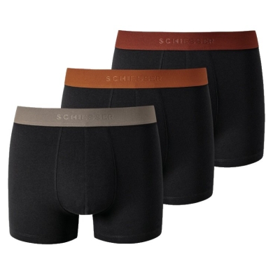 Schiesser Underwear Boxer Shorts 95/5 Organic Cotton Elastic Waistband black/brown/red Men - 3 Pack