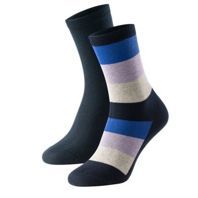 Schiesser Day Sock Crew Long Life Cool (Cotton) dark blue/multicoloured Women - 2 Pairs