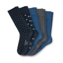 Schiesser Day Sock Crew Bluebird Stay Fresh Uni Patterned Multicoloured Navy/Royal Blue/Jeans Blue - 5 Pairs