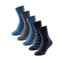 Schiesser Day Sock Crew Bluebird Stay Fresh Uni Patterned Multicoloured Navy/Royal Blue/Jeans Blue - 5 Pairs