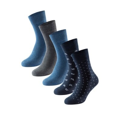 Schiesser Day Sock Crew Bluebird Stay Fresh Uni Patterned Multicoloured Navy/Royal Blue/Jeans Blue - 5 Pairs