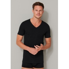 Schiesser T-Shirt V-Neck 95/5 Short Sleeve (95% Cotton) Underwear Black Men - 2 Pack