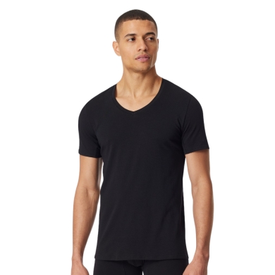 Schiesser T-Shirt V-Neck Premium Cotton Short Sleeve (95% Organic Cotton) Underwear Black Men's