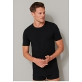 Schiesser T-Shirt 95/5 Round Neck Short Sleeve (95% Cotton) Underwear Black Men - 2 Pack