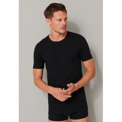 Schiesser T-Shirt 95/5 Round Neck Short Sleeve (95% Cotton) Underwear Black Men - 2 Pack