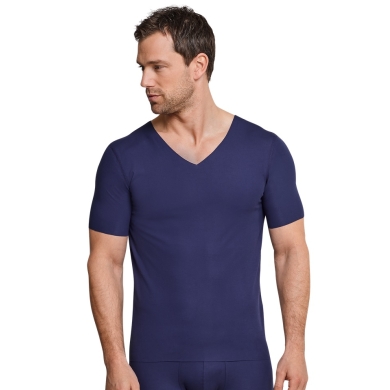 Schiesser T-Shirt Seamless V-Neck Laser Cut Short Sleeve (Interlock, seamless) Underwear blue Men