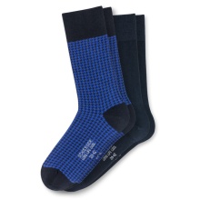 Schiesser Day Sock Crew Pima Cotton Plain Patterned Navy Blue/Royal Blue - 2 Pairs