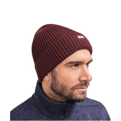 Schöffel Knitted Hat Oxley (Ribbed Structure, Foldover) Burgundy - 1 Piece