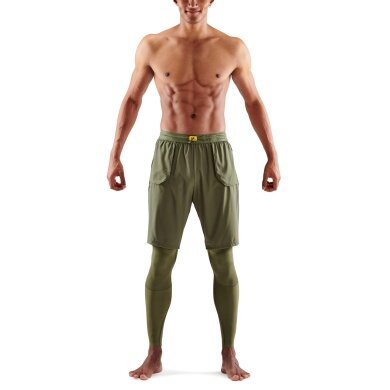 Skins Functional Pants 5-Series Superpose Long Tight (2-in-1 Skins Tights with Overpants) Khaki Green Men