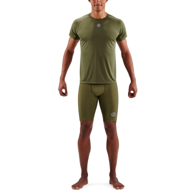 Skins Training T-shirt 3-Series (100% Polyester, Mesh Inserts) Khaki Green Men