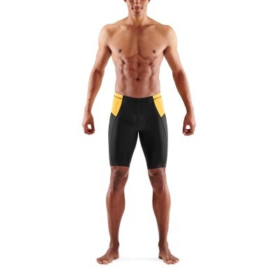 Skins Functional Pants TRI Brand Half Tight Short (for Triathlon, tight-fitting, quick-drying) black/yellow Men