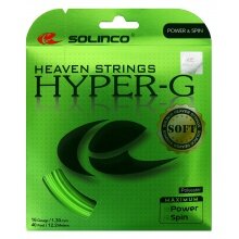 Stringing with tennis string Solinco Hyper G SOFT green