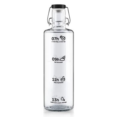 soulbottles drinking bottle stay hydrated glass (glass bottle, ceramic lid, stainless steel handle) 1 litre transparent