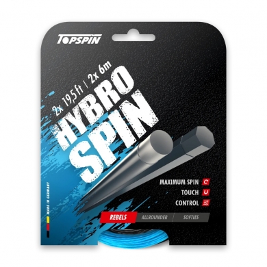 Stringing with tennis string Topspin Hybro Spin black/blue