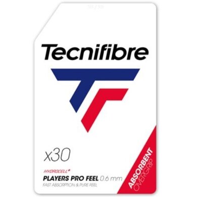 Tecnifibre Overgrip Players Pro Feel 0.6mm (Sweat Absorption) white - 30 Pack Clip Bag