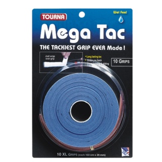 Tourna Overgrip Mega Tac (extreme grip, durable, wide) blue pack of 10