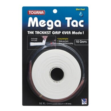 Tourna Overgrip MegaTac (extreme grip, durable, wide) white 10 roll