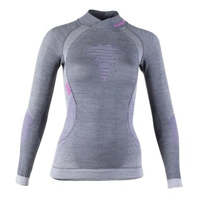 UYN Long Sleeve Shirt Fusyon Turtleneck (made of high-quality merino wool, soft, with turtleneck) light grey/purple Women