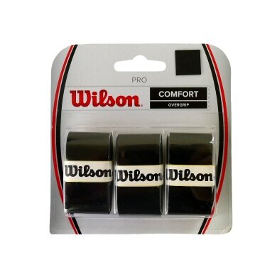 Wilson Overgrip Pro 0.6mm (Comfort/smooth/lightly tacky) black pack of 3