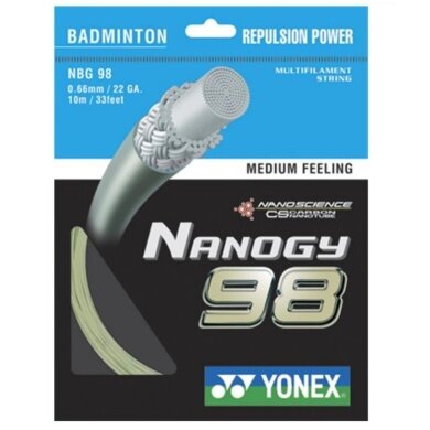 Stringing with Badminton String Yonex Nanogy 98 (Power+Touch) gold