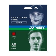 Stringing with tennis string Yonex Poly Tour Fire (Durability+Power) red