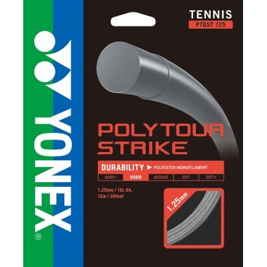 Stringing with tennis string Poly Tour Strike (Durability+Control) grey