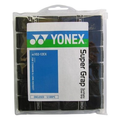 Yonex Overgrip Wet Super Grap 0.6mm (Comfort/smooth/lightly adhesive) black 12-piece clip bag