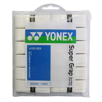 Yonex Overgrip Wet Super Grap 0.6mm (Comfort/smooth/lightly adhesive) white 12-piece clip bag