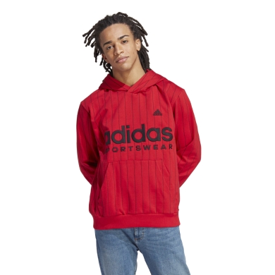 adidas Hoodie Pinstripe Fleece Hoodie (Cotton Blend) Red Men